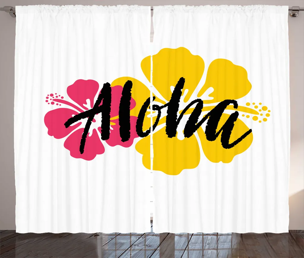 ABAKUHAUS Aloha Rideau Rustique Hibiscus à Fronces Terre Jaune 280x225 cm