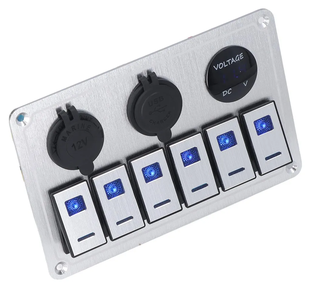 Panneau de switch 6 voies LED bleu USB pour organiser vos commandes