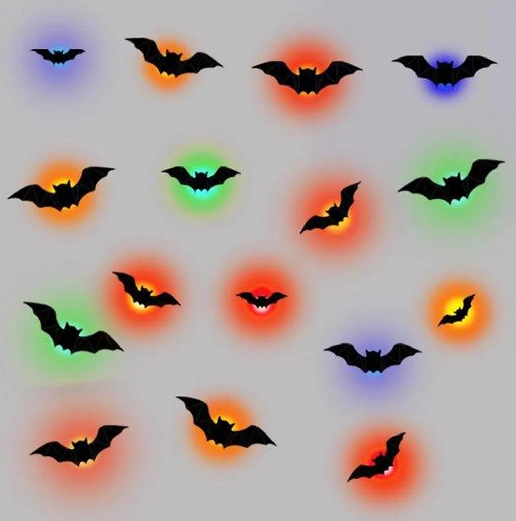 Chauves-souris 3D LED décoratives en PVC noir - Lot de 16 autocollants