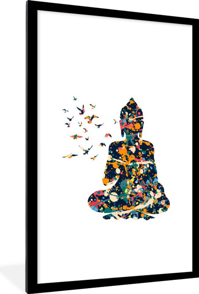 MuchoWow MuchoWow Gerahmtes Poster Buddha - Vogel - Farbe 60x90 cm - Poster mit zchwarzem Bilderrahmen - Dekoration - Wandposter Wohnzimmer - H...