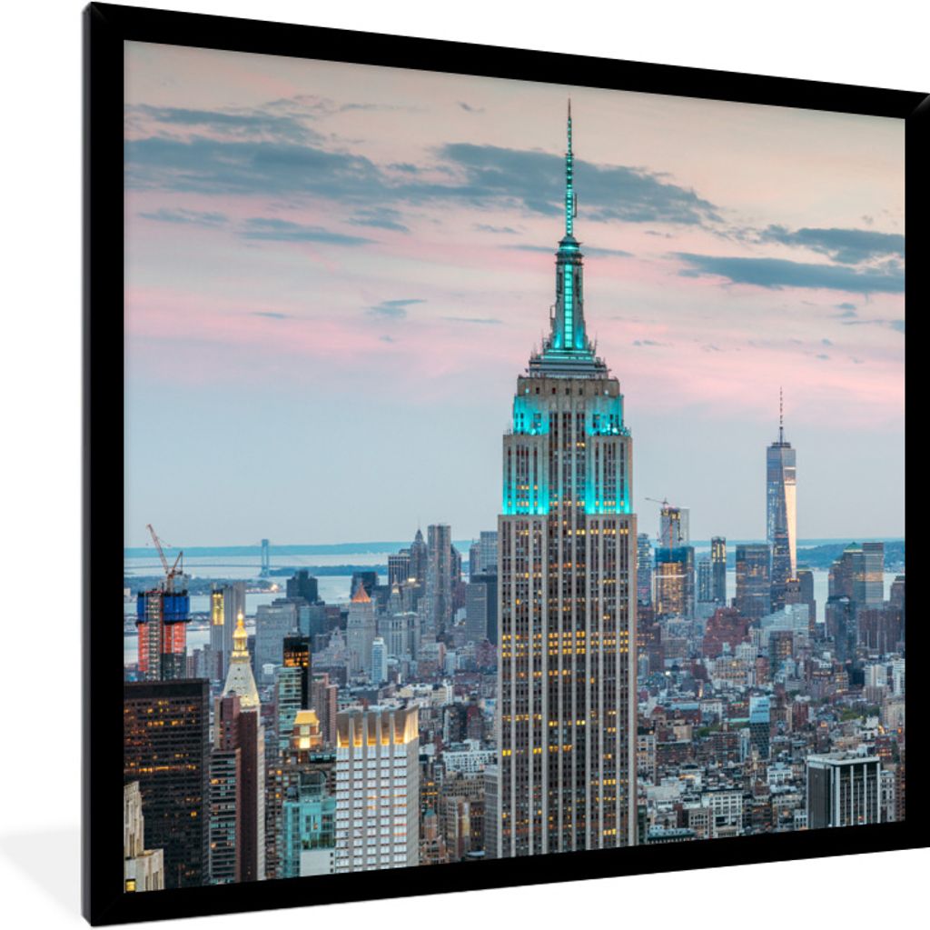 MuchoWow Gerahmtes Poster Das beleuchtete Empire State Building in New York 40x40 cm - Poster mit Schwarzem Bilderrahmen Wandposter Rahmen Foto B...