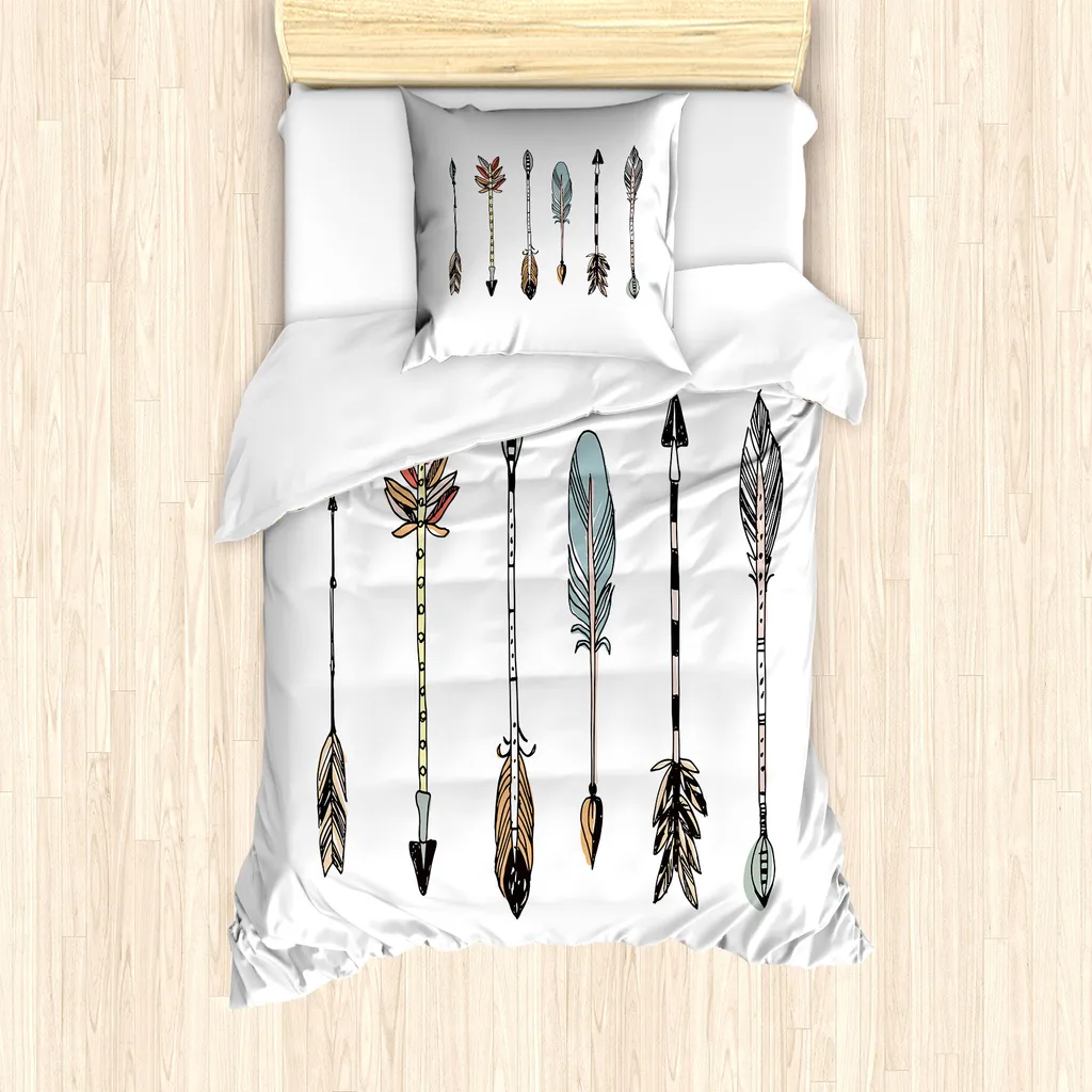 Set copripiumino ABAKUHAUS per letti singoli, Tribal Arrows disegnato a mano, antiacaro, adatto a chi soffre di allergie, con federa, 135 cm x 200 cm - 80 x 80 cm, multicolore
