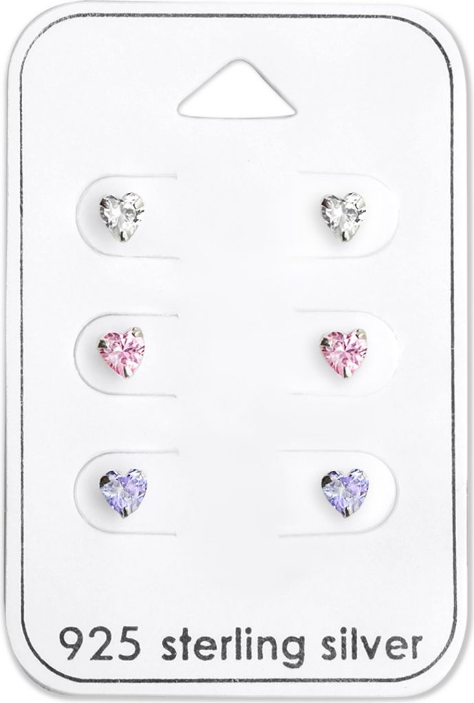 Ohrstecker Set 925 Sterling Silber Herzen mit Zirkonia