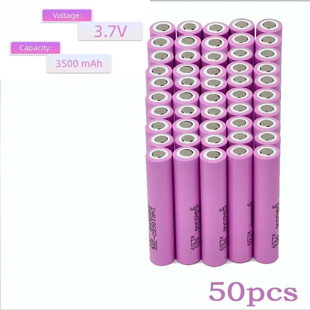 Lithium-Ionen-Akkus - 18650 35E Zellen - 3,7V - 3500mAh hohe Kapazität - 20A Entladestrom - Wiederaufladbar - 50er Pack