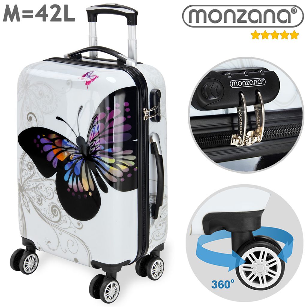 Monzana® Hartschalenkoffer Butterfly Trolley Reisekoffer Koffer M L XL 4 Rollen 