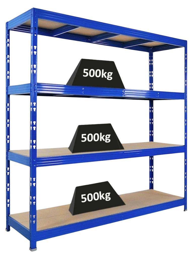 Profi Schwerlastregal Rhino | HxBxT 200x200x60cm | 4 Spanplatten-Ebenen 8mm | Fachlast 500kg | Blau