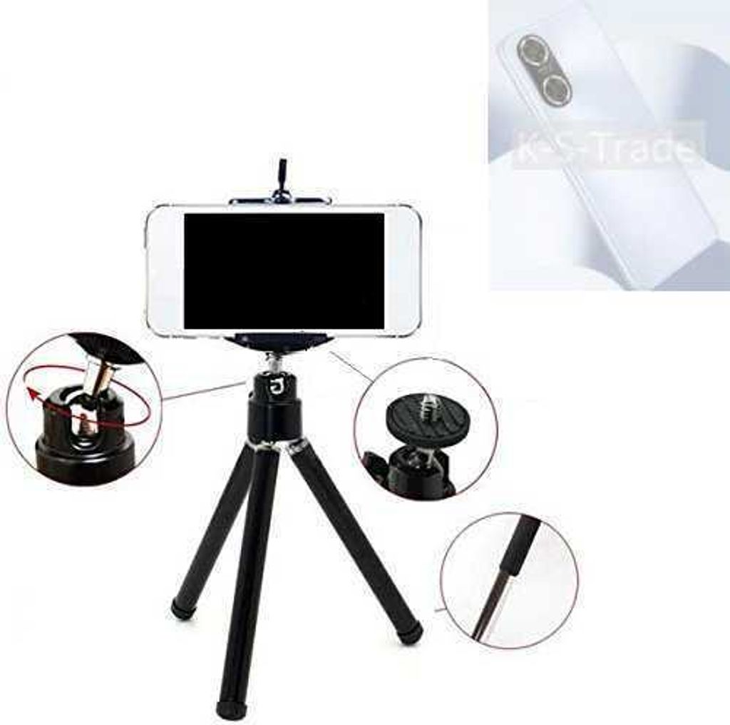 K-S-Trade Smartphone Stativ Dreibein kompatibel mit Huawei Enjoy 60 Tripod aus Aluminium Klemmstativ Stativ Adapter für Mobiltelefone schwarz 1x