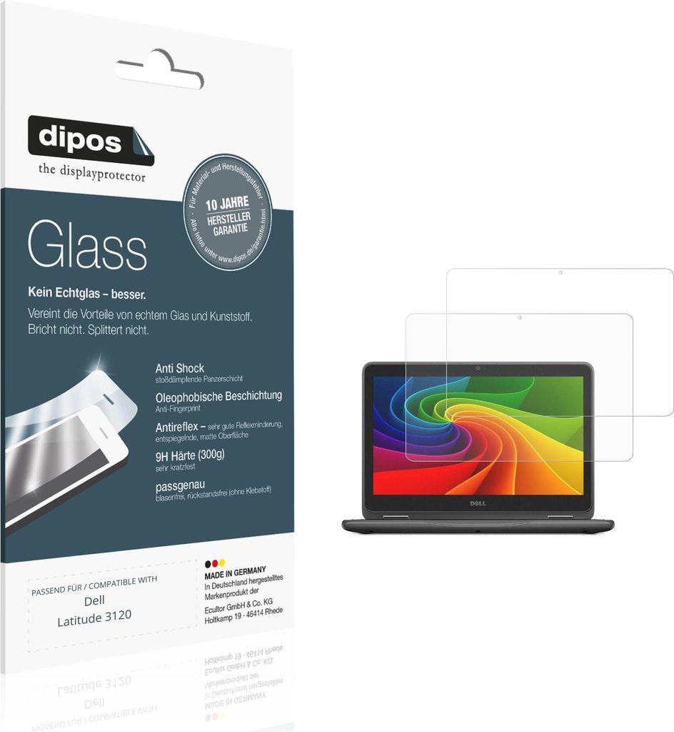 2x Schutzfolie für Dell Latitude 3120 matt - Anti-Shock 9H Folie dipos Glass Kunststoffglas