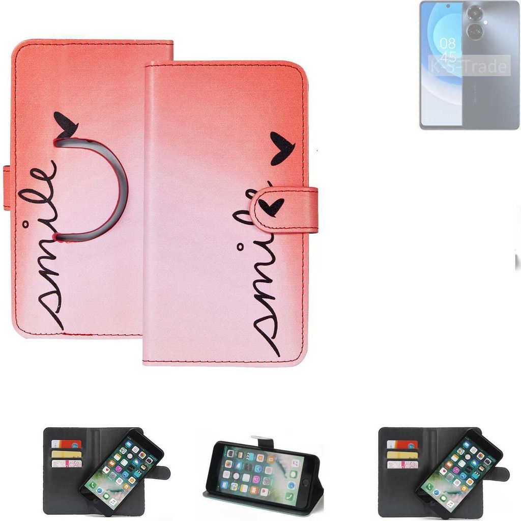 K-S-Trade Schutzhülle Handyhülle kompatibel mit Tecno Camon 19 Pro Hülle cover bookstyle Etui ''smile'' rot Standfunktion Kameraschutz (1Stk)