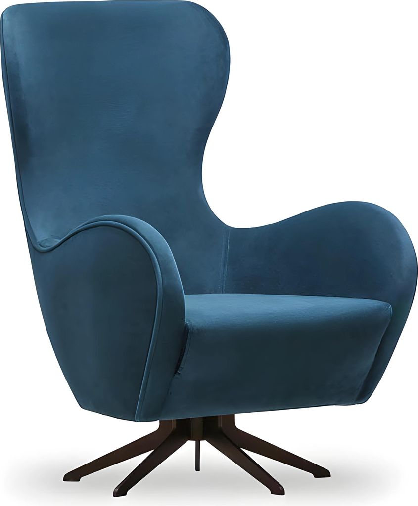 Blauer Stoffsessel modern elegant mit Holzrahmen