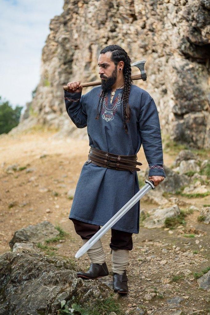 Wikinger Tunika mit Stickereien - Blaugrau M Produktbild 