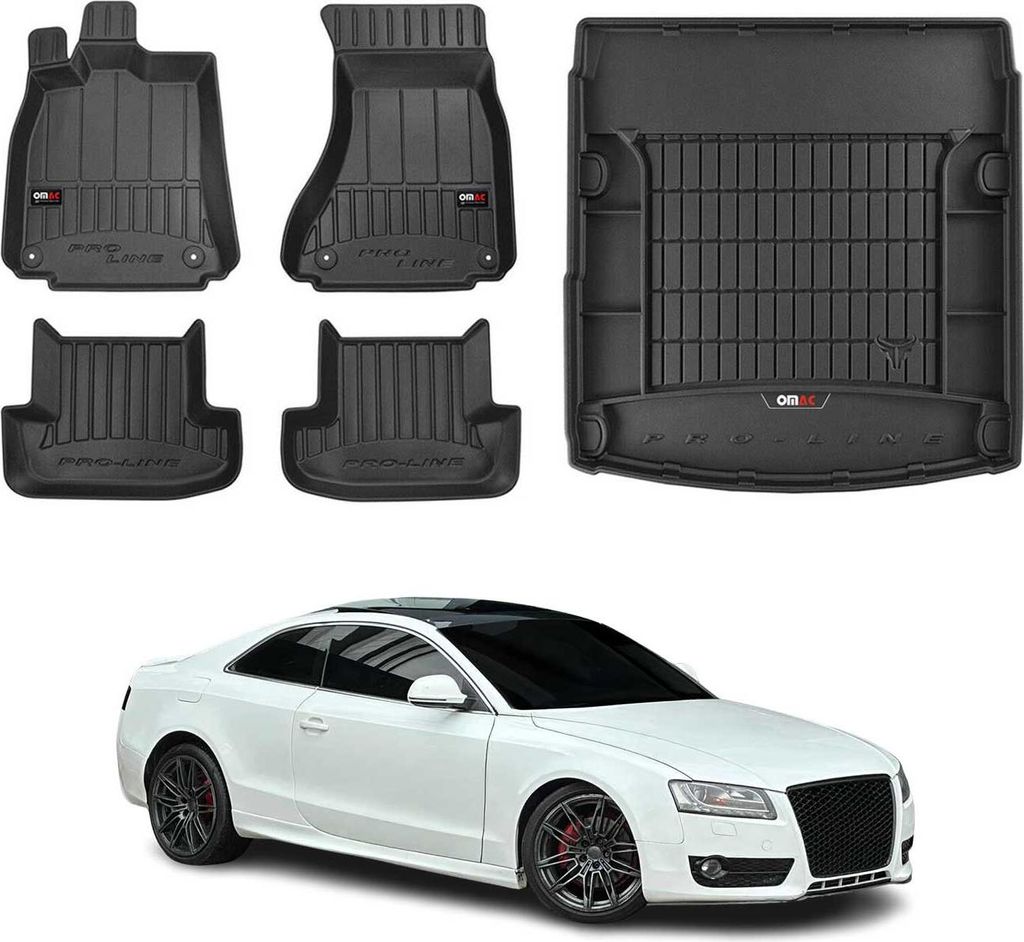 OMAC Fußmatten & Kofferraumwanne Set für Audi A5 8T3 Coupe 2007-2016 Gummi 5x