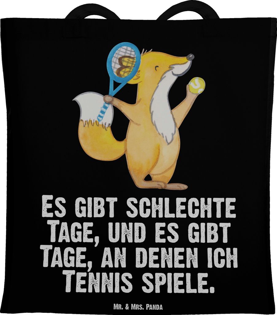 Mr. & Mrs. Panda Stoffbeutel Fuchs Tennis spielen - Schwarz - Geschenk, Einkaufstasche, Schultasche, Tasche, Ballsportart, Tennisverein, Tennisclub...