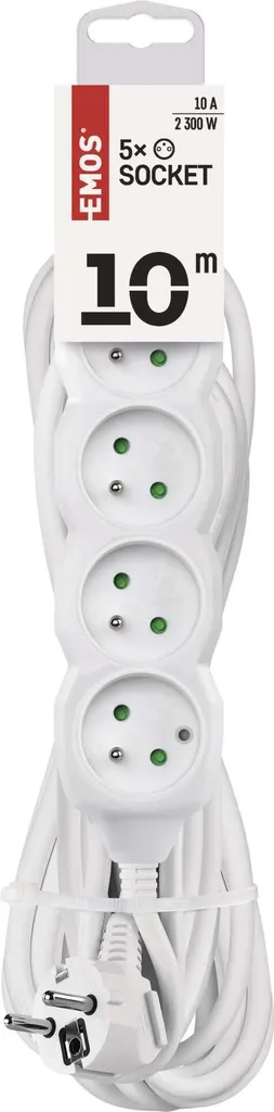 Prolunga Elettrica EMOS P0510 10m | 5 Prese Schuko Bipasso | Bianco PVC