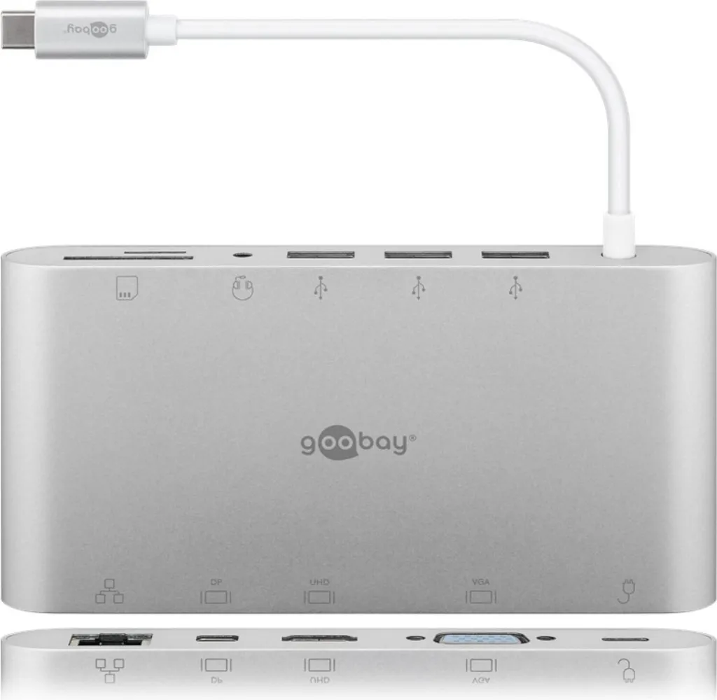 Goobay 62113 dock/riproduttore di porte per computer portatili Wired USB 3.2 Gen 1 (3.1 Gen 1) Type-C Argento