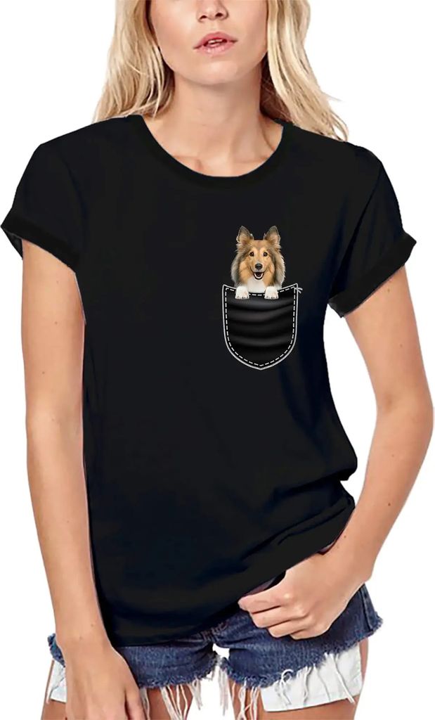 Damen Grafik T-Shirt aus Biobaumwolle Rough Collie in der Tasche – Rough Collie In Your Pocket – Öko-Verantwortlich Vintage Jahrgang Kurzarm L...