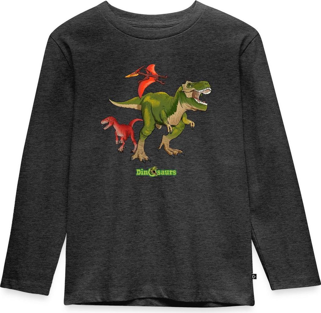 Spreadshirt Dinosaurier T-Rex Velociraptor Pteranodon Kinder Premium Langarmshirt, 98/104 (2 Jahre), Anthrazit meliert