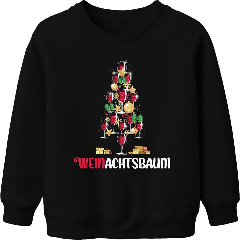 Weinachtsbaum Weintrinker - Weihnachten Weihnachtsgeschenk Christmas Uni Kinder Weihnachtspullover, Schwarz, 152