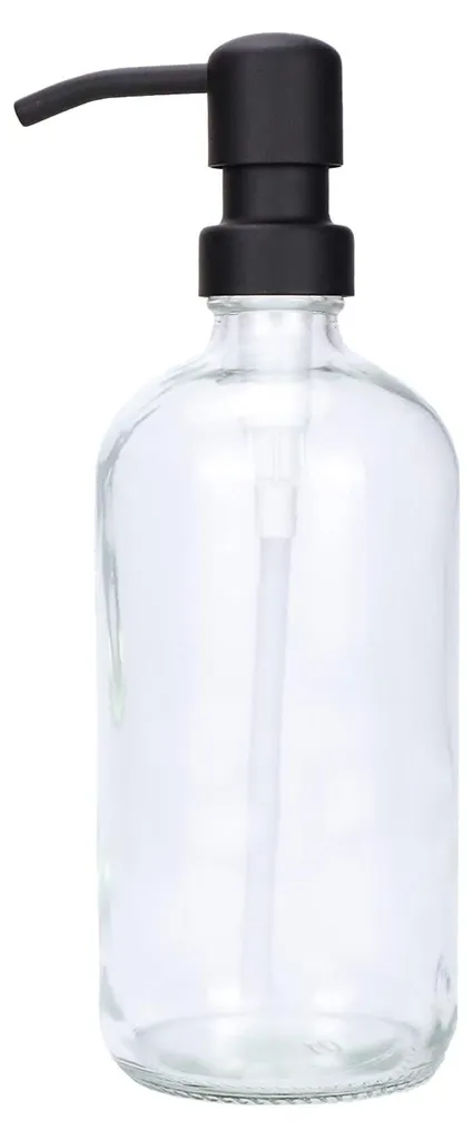 Flacon pompe savon liquide verre transparent 500ml et acier inoxydable