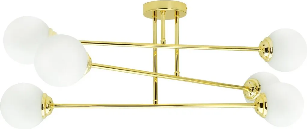 Plafonnier design 6 bras E27 PALLE - Finition or luxe et globes blancs