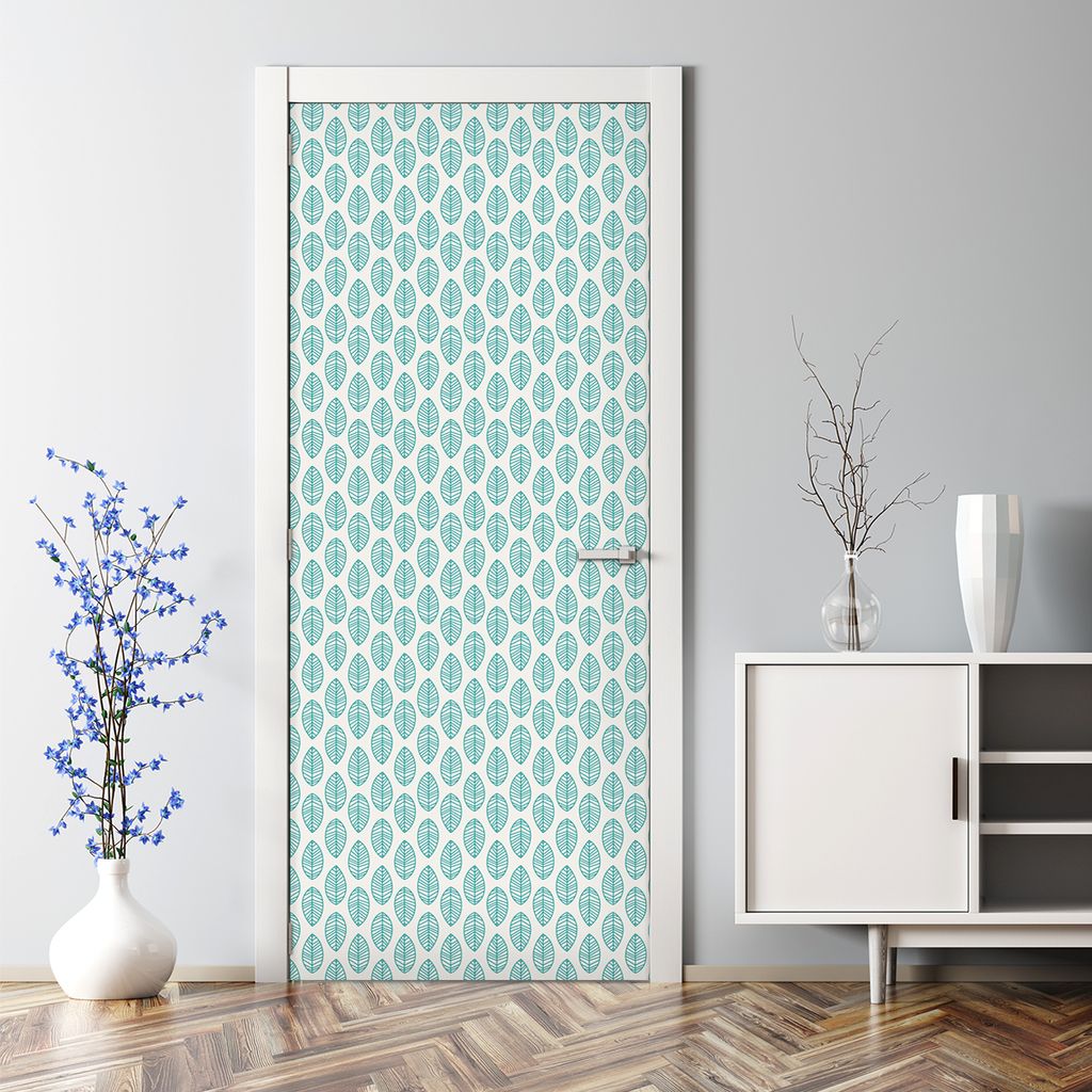 Dekorative Türaufkleber Aufkleber selbstklebend Abnehmbarerdeko Blätter blau weiß 85 x 200 cm