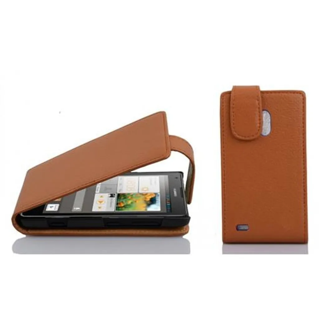 Cadorabo Custodia Flip per Huawei ASCEND G700 - Similpelle Marrone - 1