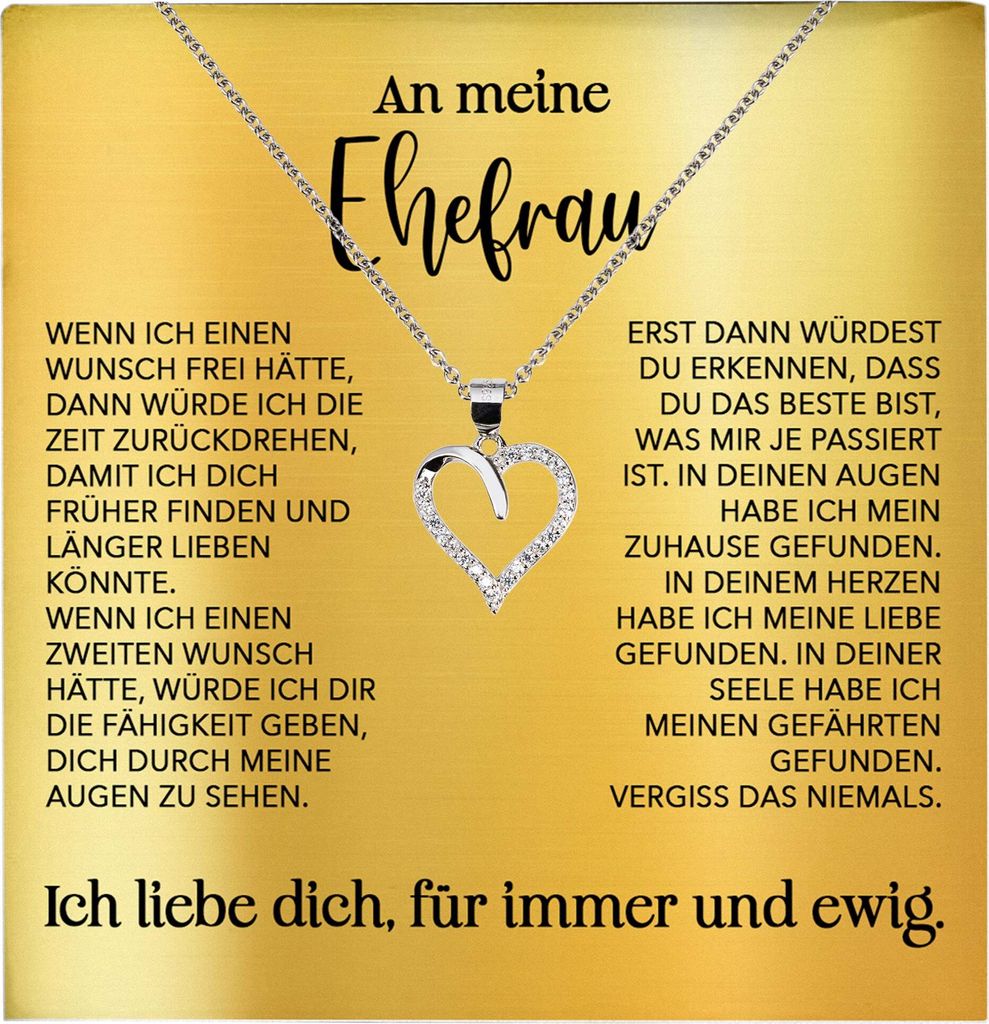 22Feels Ehefrau Geschenk Ich Liebe Dich Frauen Herz Halskette Valentinstag Schatz Hochzeitstag Damen Collier Ehejubiläum (Damen Silber 925/000 Sch...
