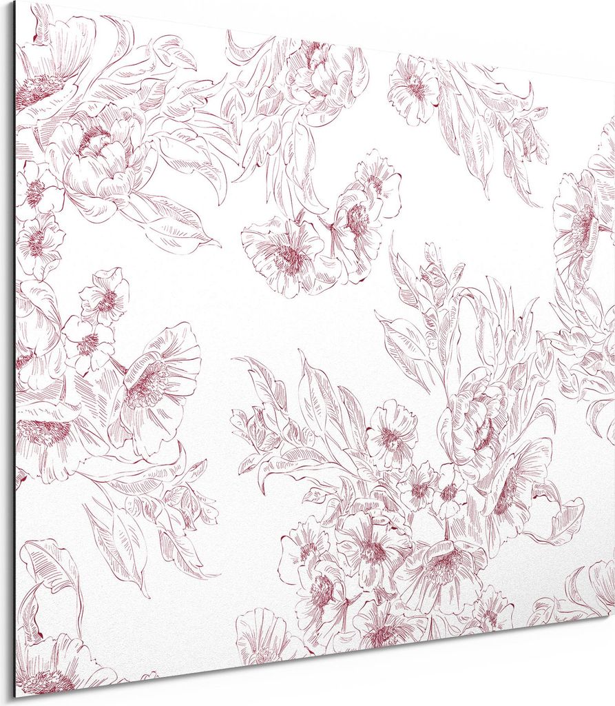 DEQORI Alu-Dibond Bild Weiß 80x60 cm 'Florale Federzeichnung' Wandbild Metall dünn Design