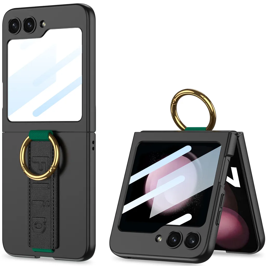 Cover Z Flip 5 Anti-Urto con Supporto Anello e Cinturino - Nero PC