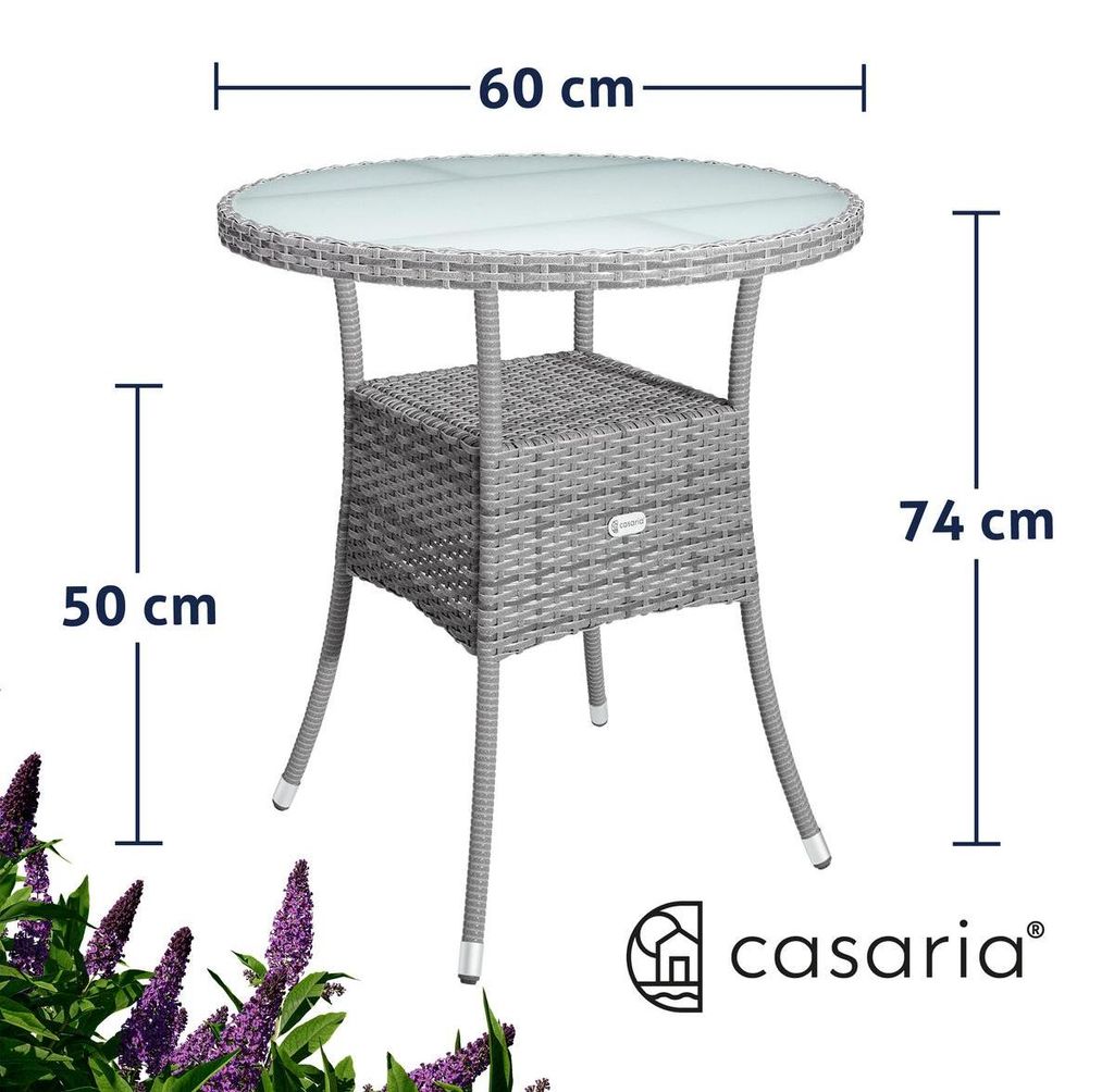 CASARIA® Gartentisch Polyrattan Wetterfest Rund Klein 60cm