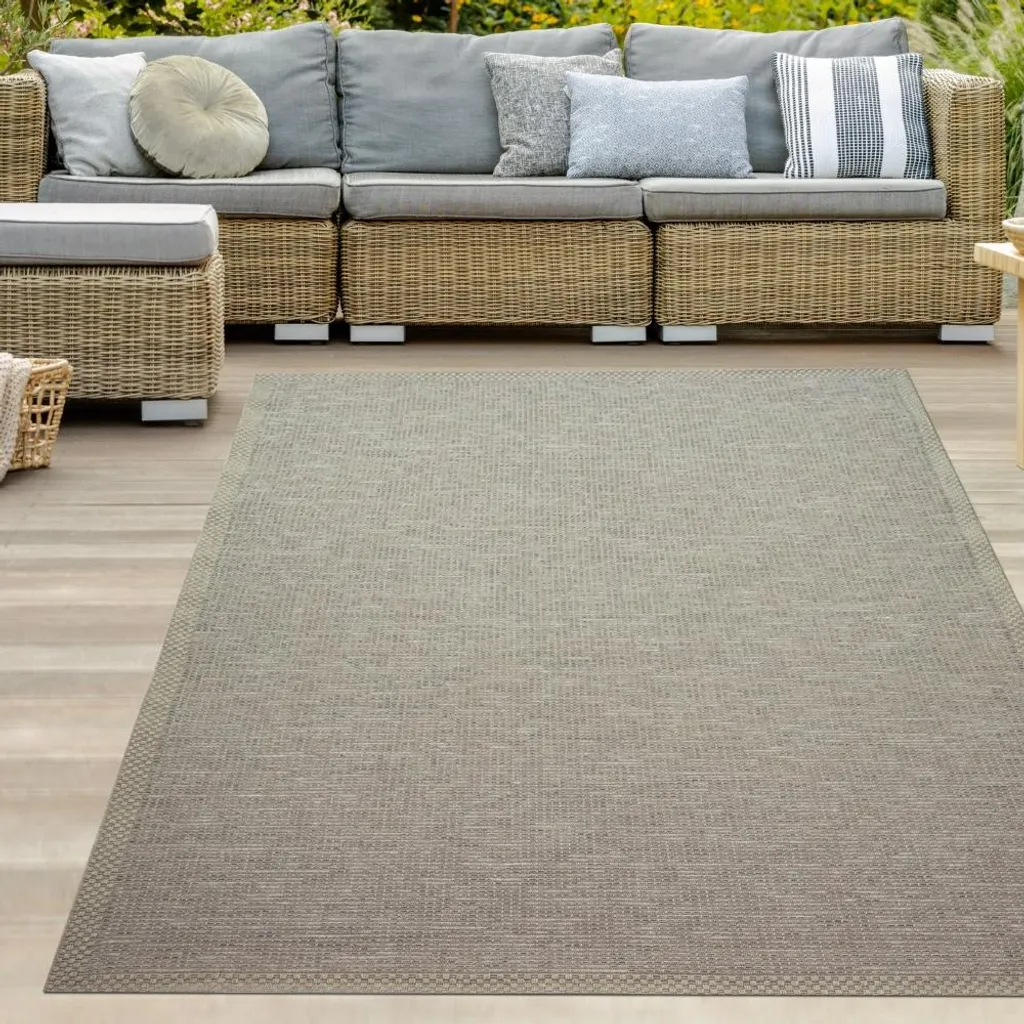 Tapis 160x220 cm robuste aspect sisal beige gris, intérieur et balcon