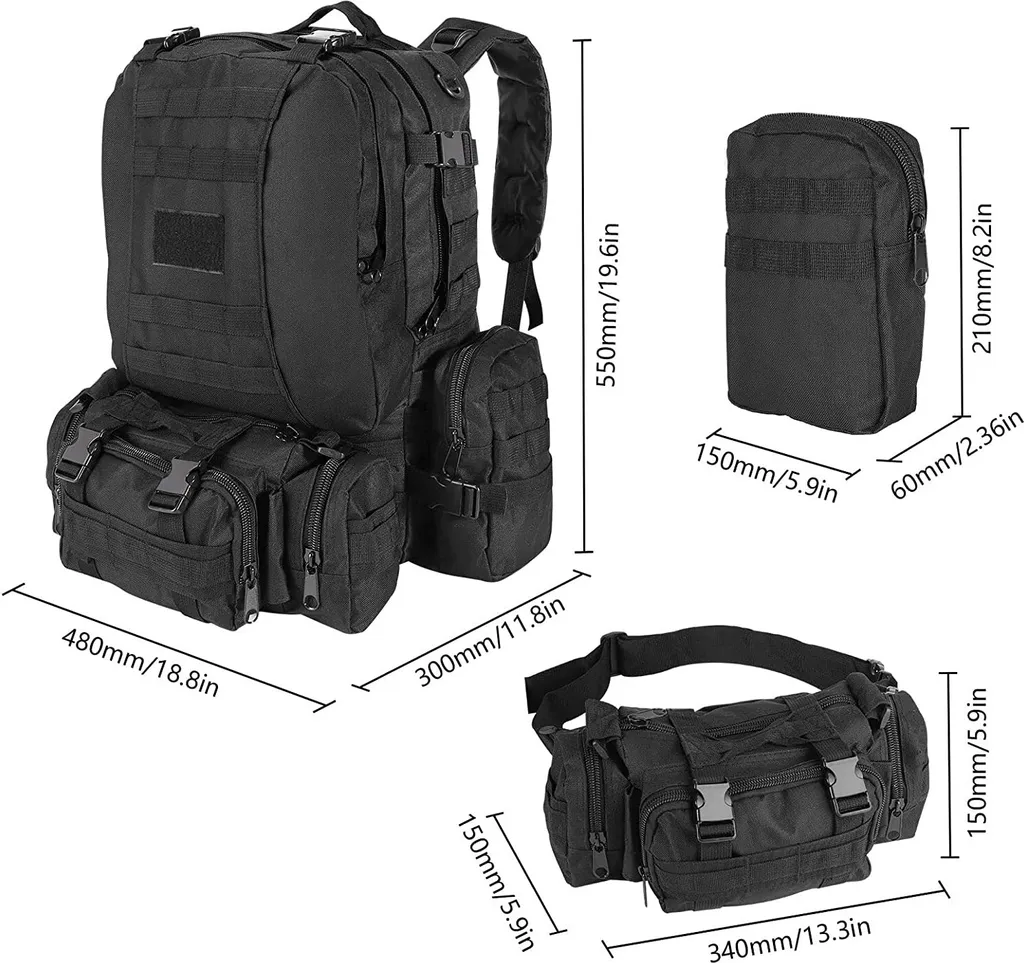 Sac tactique étanche 55L grand volume avec compartiments pour le trekking
