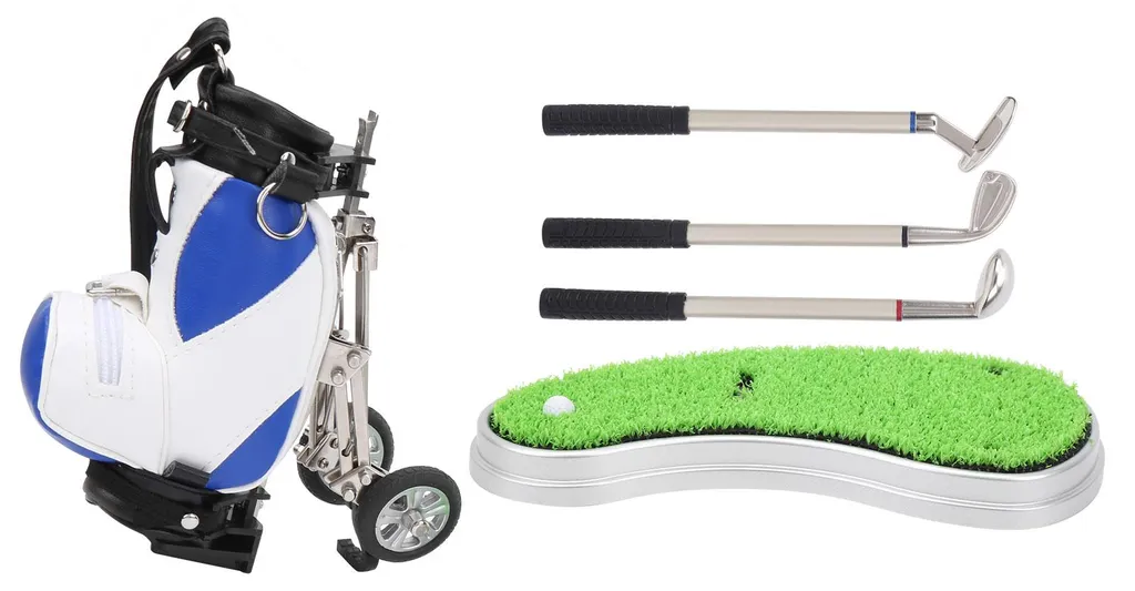 Porte-Stylos Sac de Golf Miniature et 3 Stylos Clubs pour Bureau Créatif