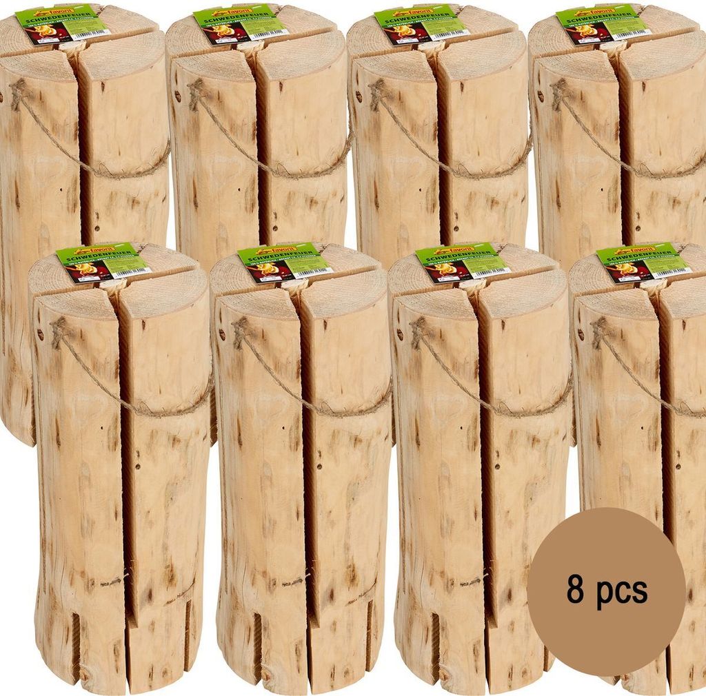 8x Schwedenfeuer 47 x 18 cm naturbelassenes Holz 120 min Brenndauer Outdoor 8 Stück Naturholz Garten Grillen Sommerparty