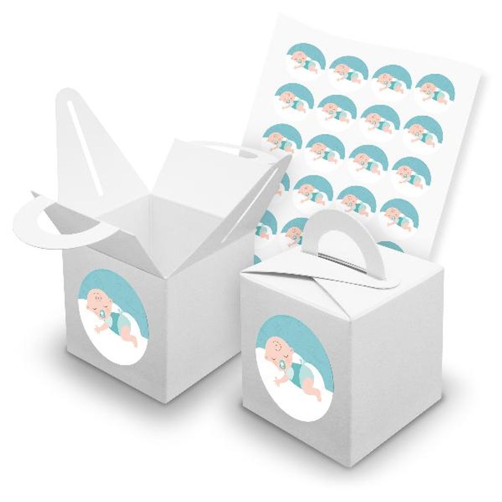 itenga SET 24x Würfelboxen mit Griff Weiß (V42) + Motivsticker (M149)