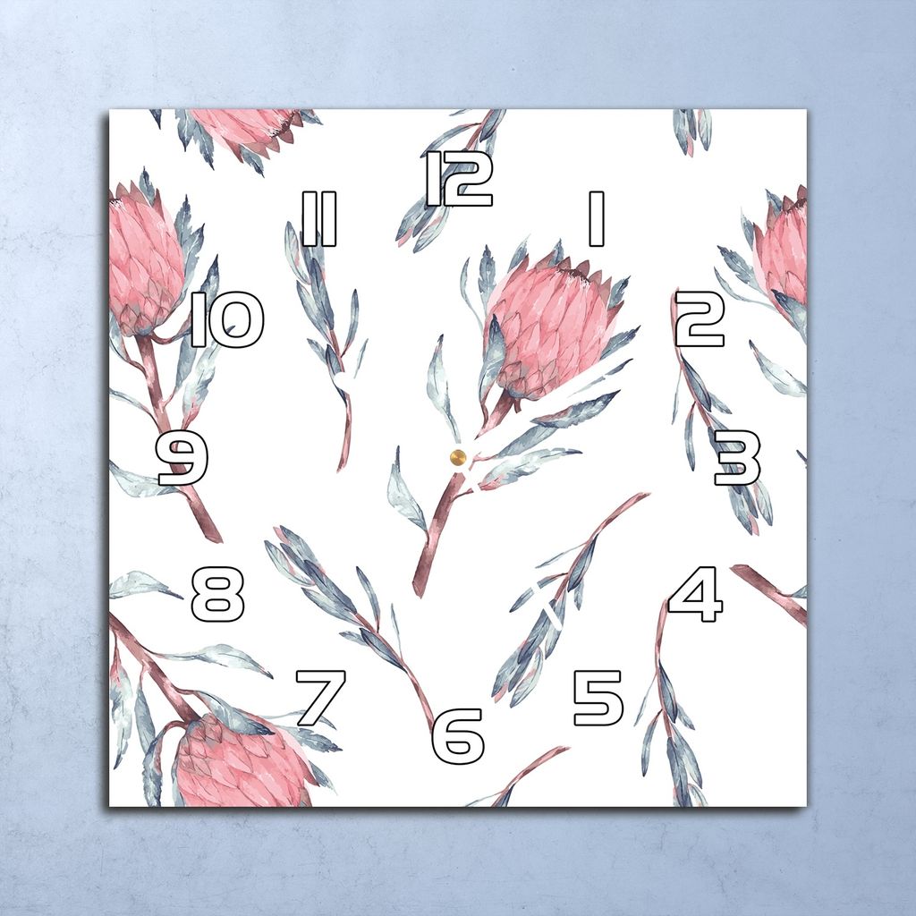 Deko Glasuhr Wanduhr 30x30 Proteablumen Quarz Küchenuhr Bürouhr