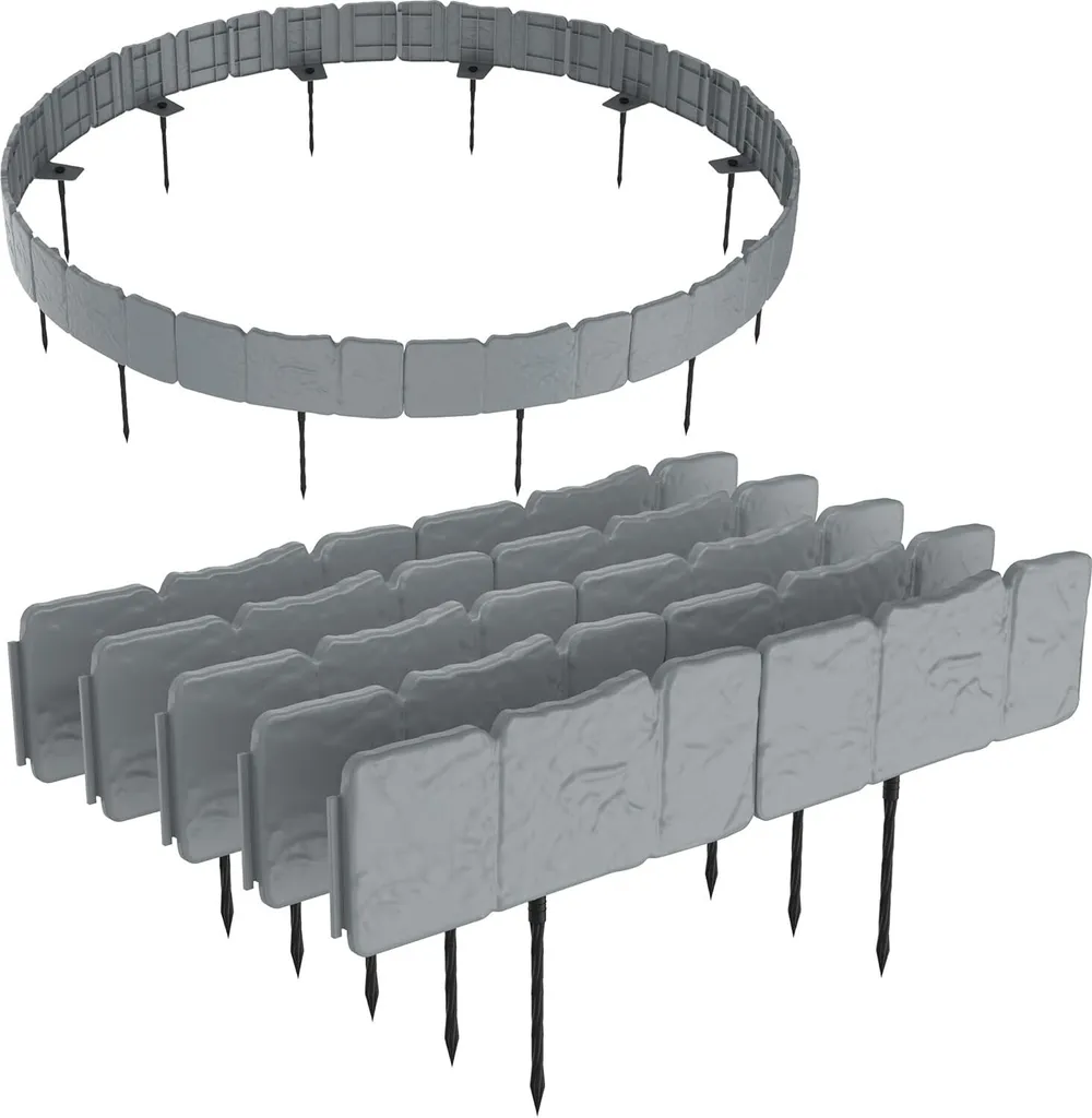 Bordure de jardin aspect pierre grise 5m pour parterre et fleurs 20pcs