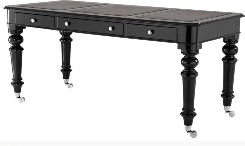 Casa Padrino Luxus Schreibtisch / Sekretär Hochglanz Schwarz Klavierlack 175 x 80 cm