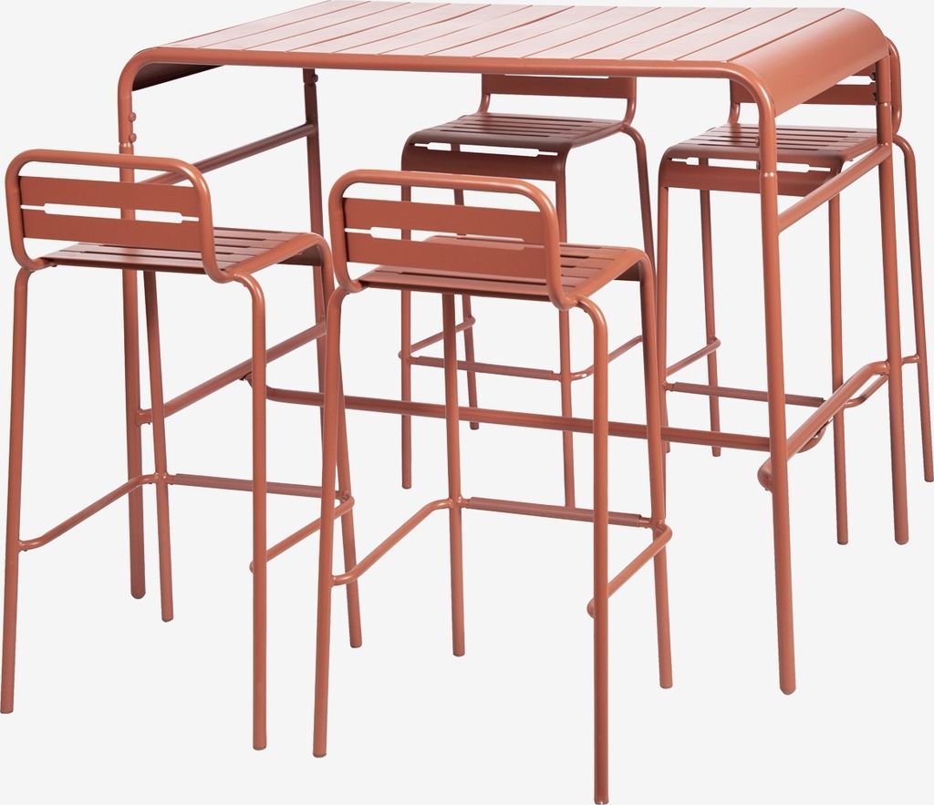 sweeek - Outdoor-Bartisch + 4 Barhocker mit Lehne aus Stahl Produktbild 