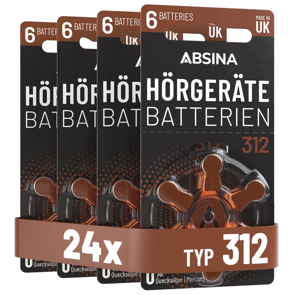ABSINA 24x Hörgerätebatterien 312 mit gut greifbarer Produktbild 1
