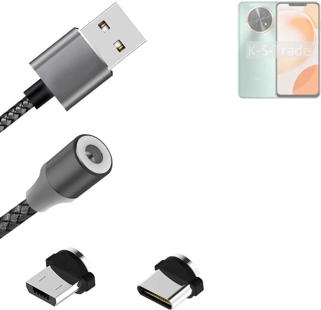 K-S-Trade Hochwertiges Magnet-Lade-kabel Sync-Kabel Daten-Kabel kompatibel mit Huawei Enjoy 60X mit USB-Typ-C-Anschluss und Micro-USB-Anschluss 2A bis