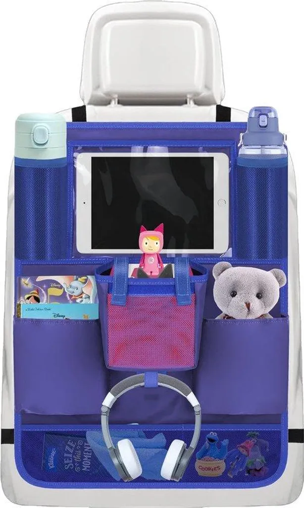 Organisateur de voiture bleu et protection de dossier avec porte-tablette
