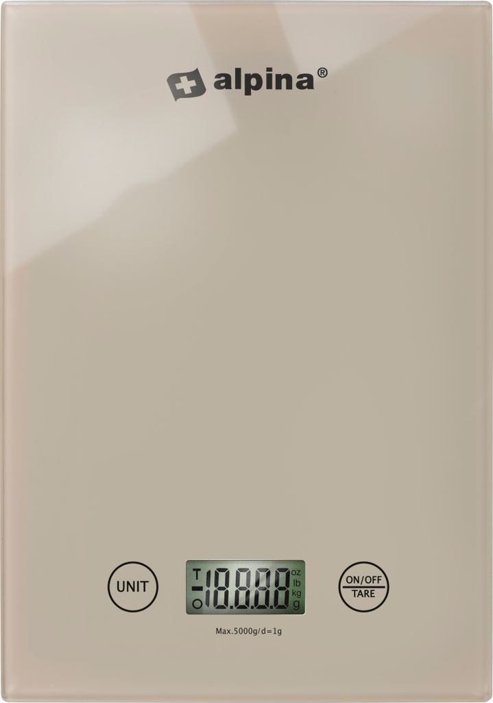 alpina Küchenwaage Digital Küchenwage in g, lb, oz und ml - Präzision Wage mit Tara-Funktion - Küchenzubehör - 22 x 15,5 cm - Beige