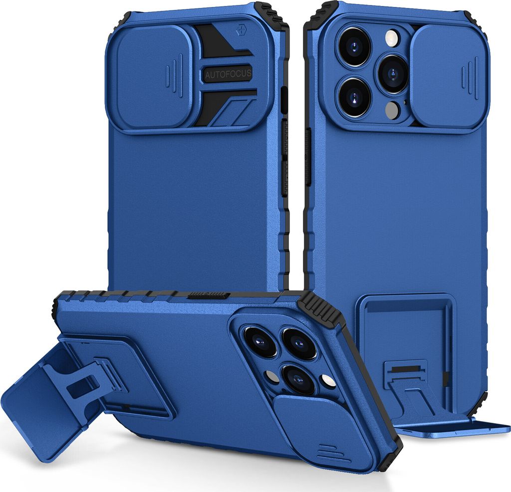 iPhone 14 Pro Max Hülle, Dual Layer Ständer Schutzhülle mit Schiebe Kamera Schutz für iPhone 14 Pro Max Blau