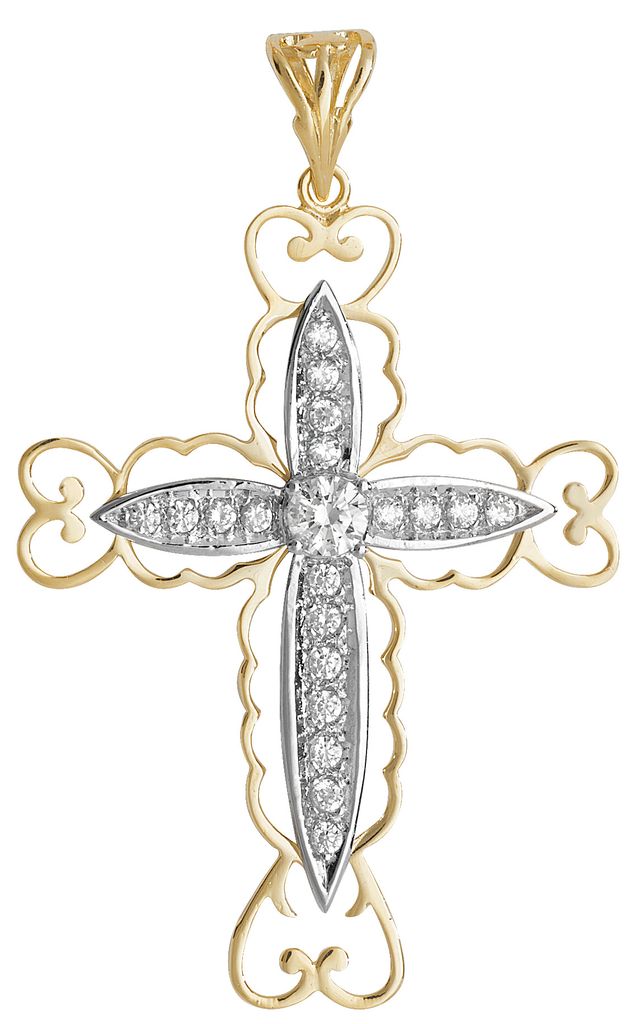 Wunderschöner 9 Karat (375) Gold kreuz Damen - Anhänger mit Zirkonia - 68mm*41mm, 8 Gramm; TRS20440