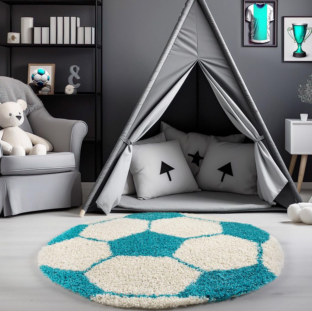 Carpetsale24 Hochflor Kinderteppich, Fußball Design Basketball Kinderzimmer Teppich Jungen, Mädchen Modern Weich, Grösse: 100 cm Rund