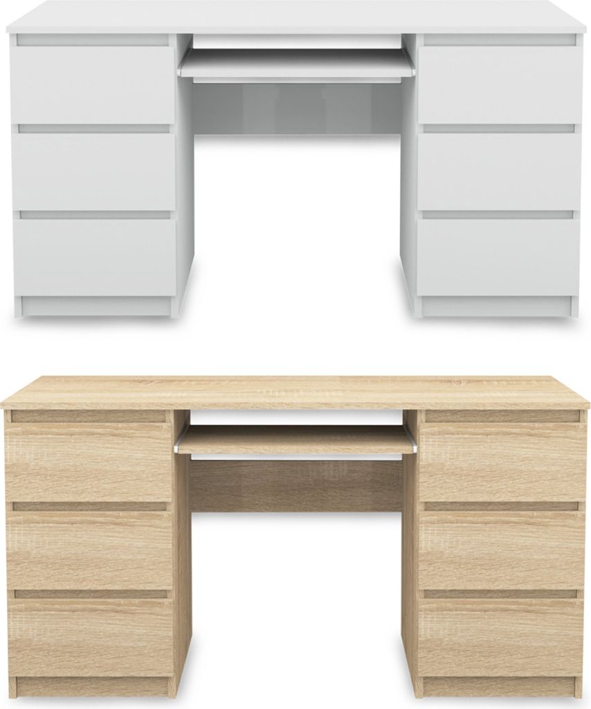 Schreibtisch 130x76x50cm mit 6 Schubladen Sonoma Büro PC Produktbild 2