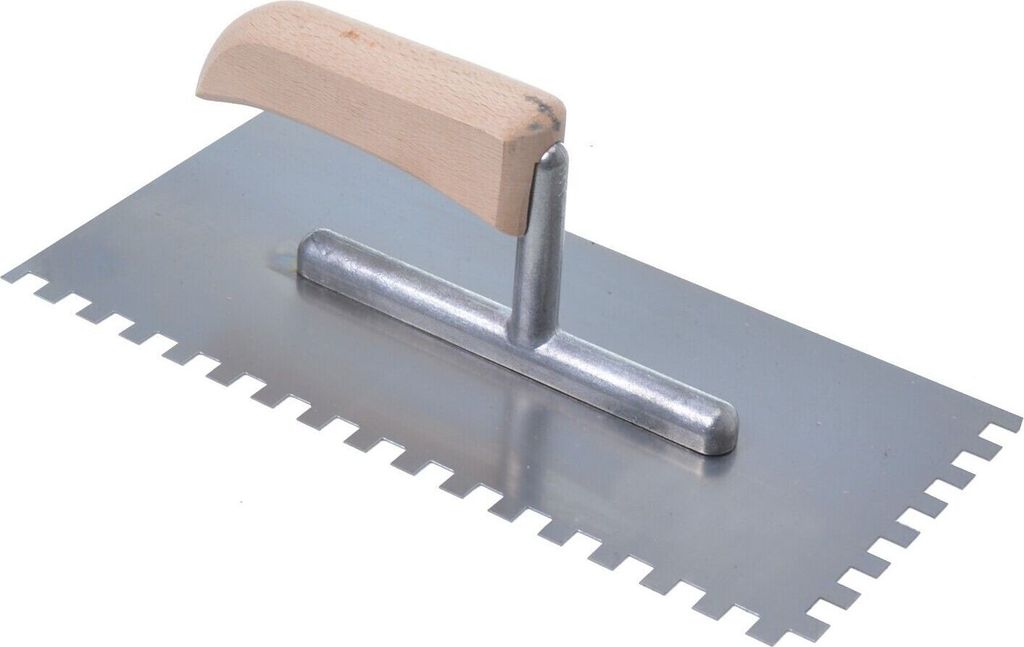 Aqbau Zahnkelle Edelstahl 270x130mm Glättkelle mit Zahnung Holzgriff (Zahn 8x8mm)