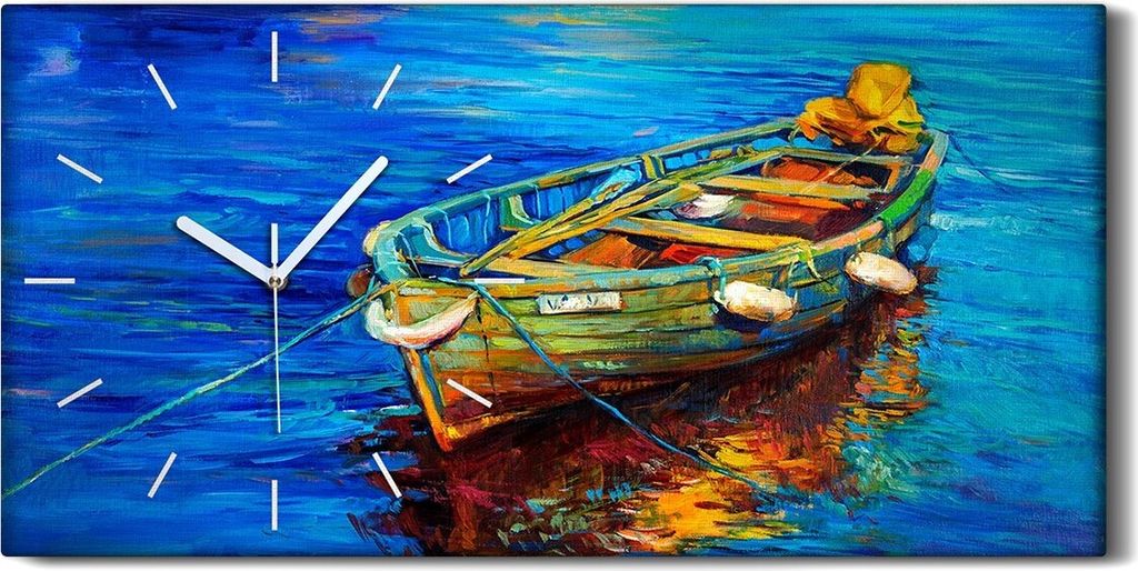 Wanduhr Leinwand Bild Uhr 60x30 Ozean Boot Wasser Landschafts Segeln - weiße Hände