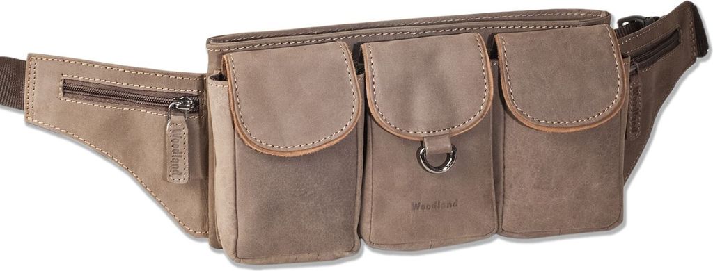 Woodland Große Bauchtasche mit viel Platz aus weichem, naturbelassenem Büffelleder in Dunkelbraun/Taupe
